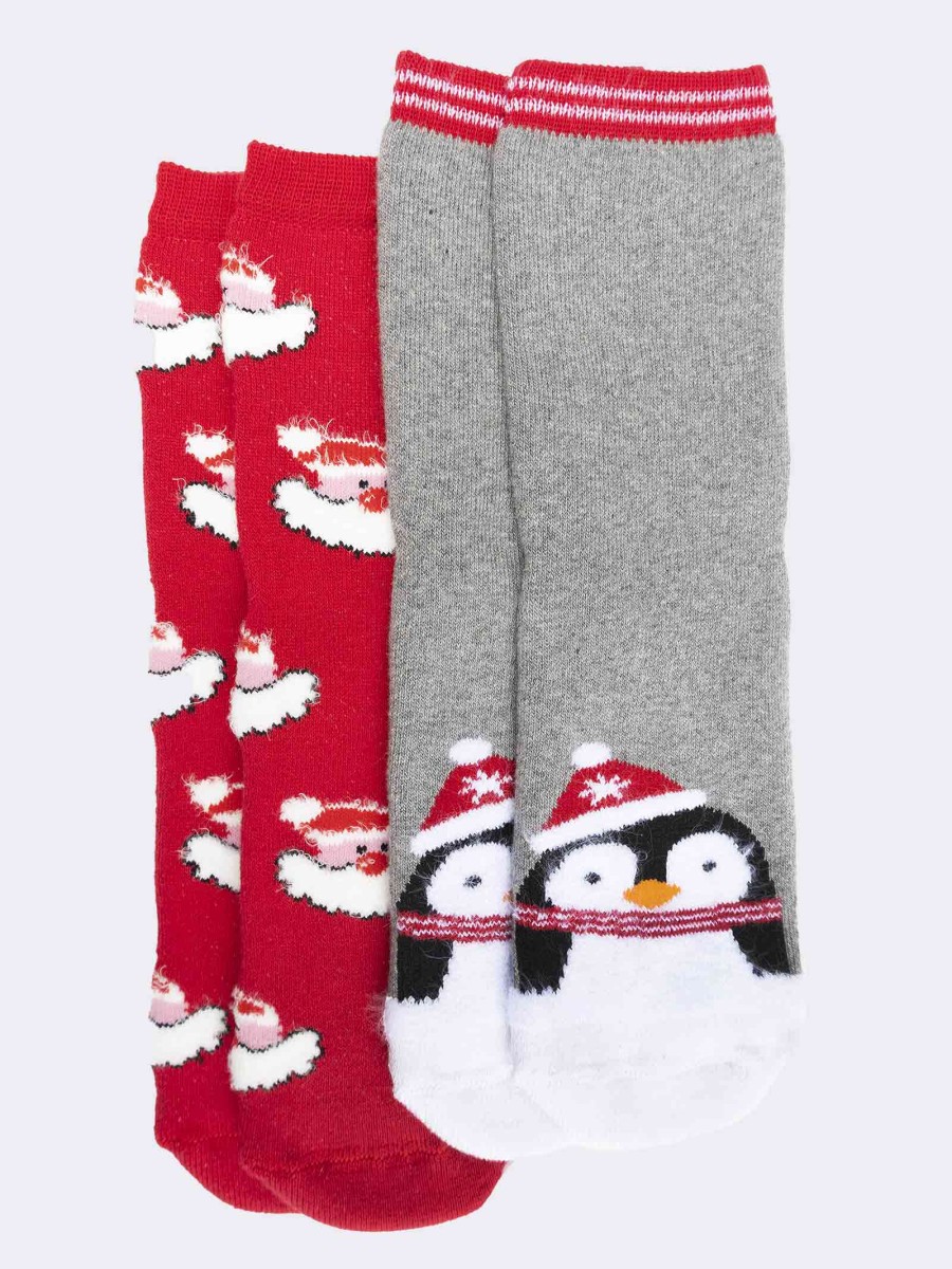Two pairs of children's non-slip Christmas patterned socks