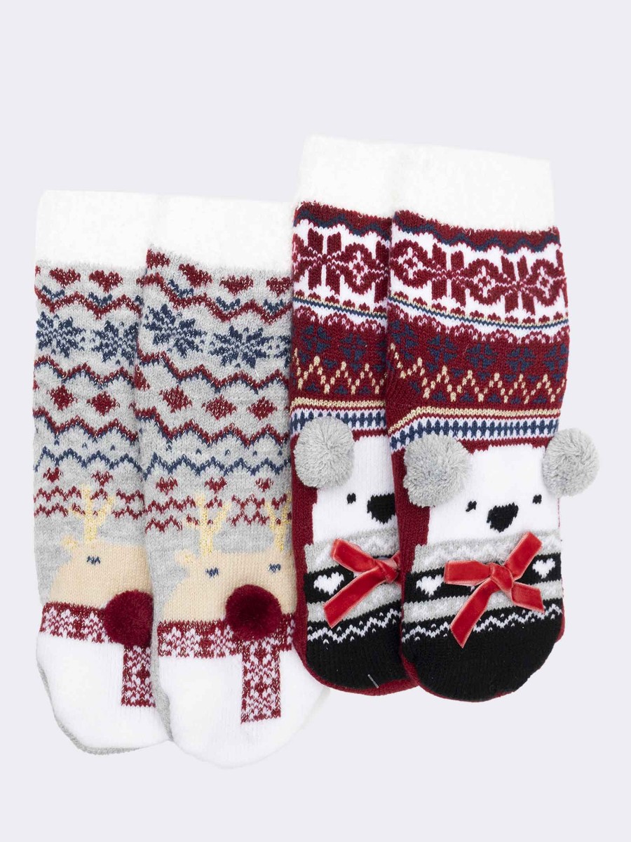 Two pairs of Norwegian patterned non-slip baby socks