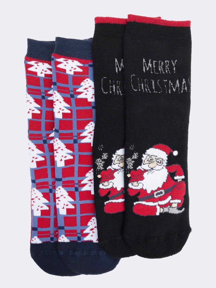 Two pairs of non-slip Christmas patterned men's socks