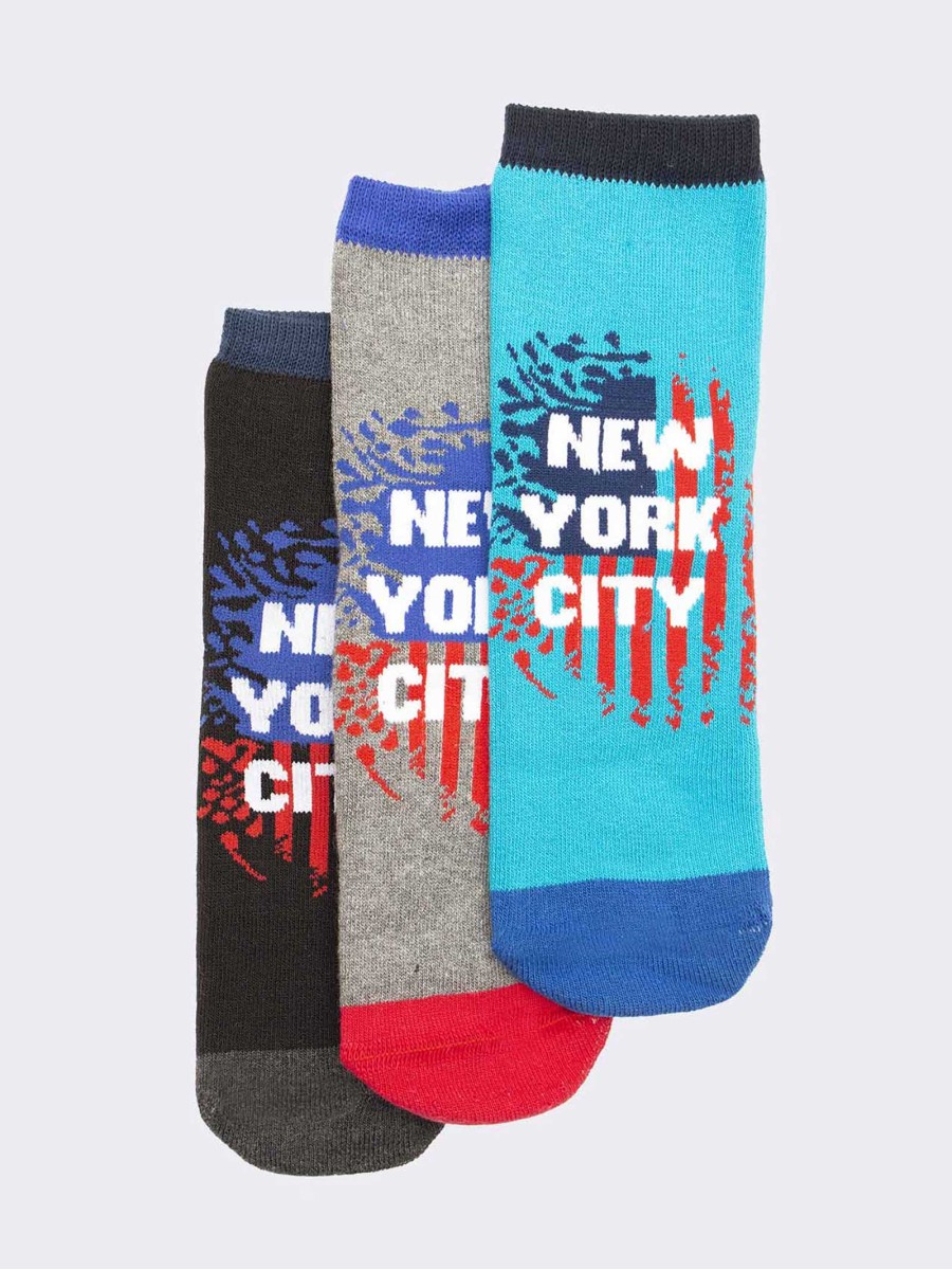Trio of New York City patterned children's anti-slip socks