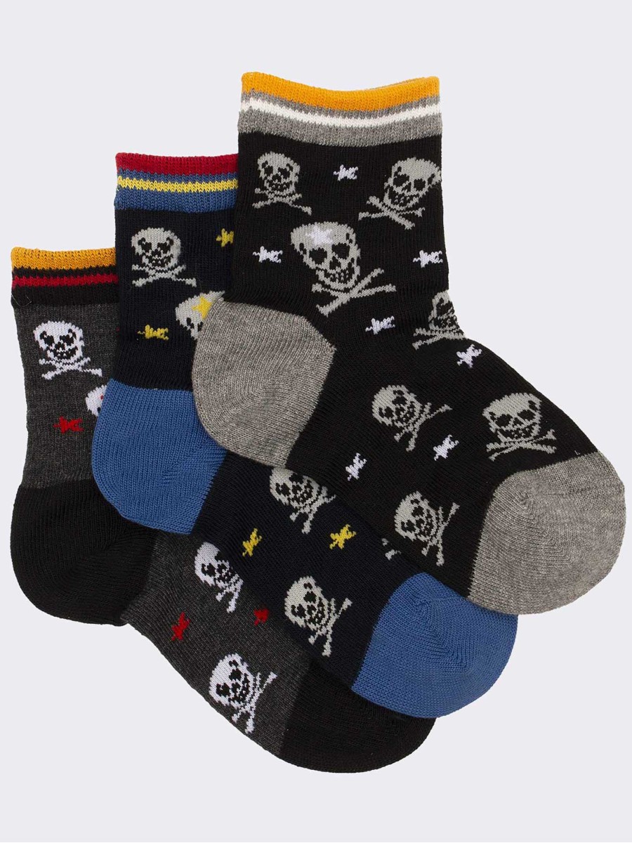 Three skull patterned children's calf socks