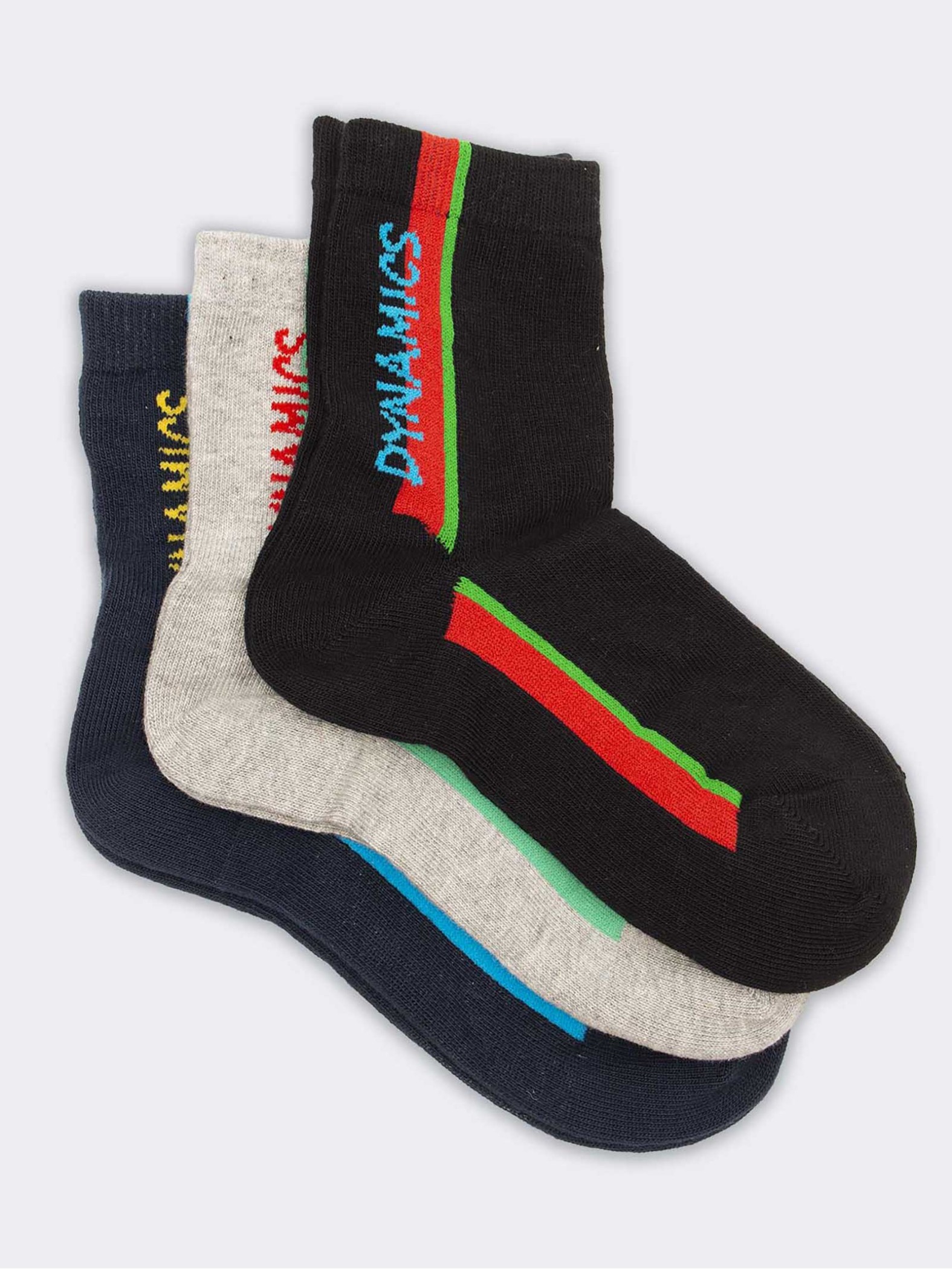 Trio von kurzen Dynamics gemusterten Socken für Kinder in warmer Baumwolle