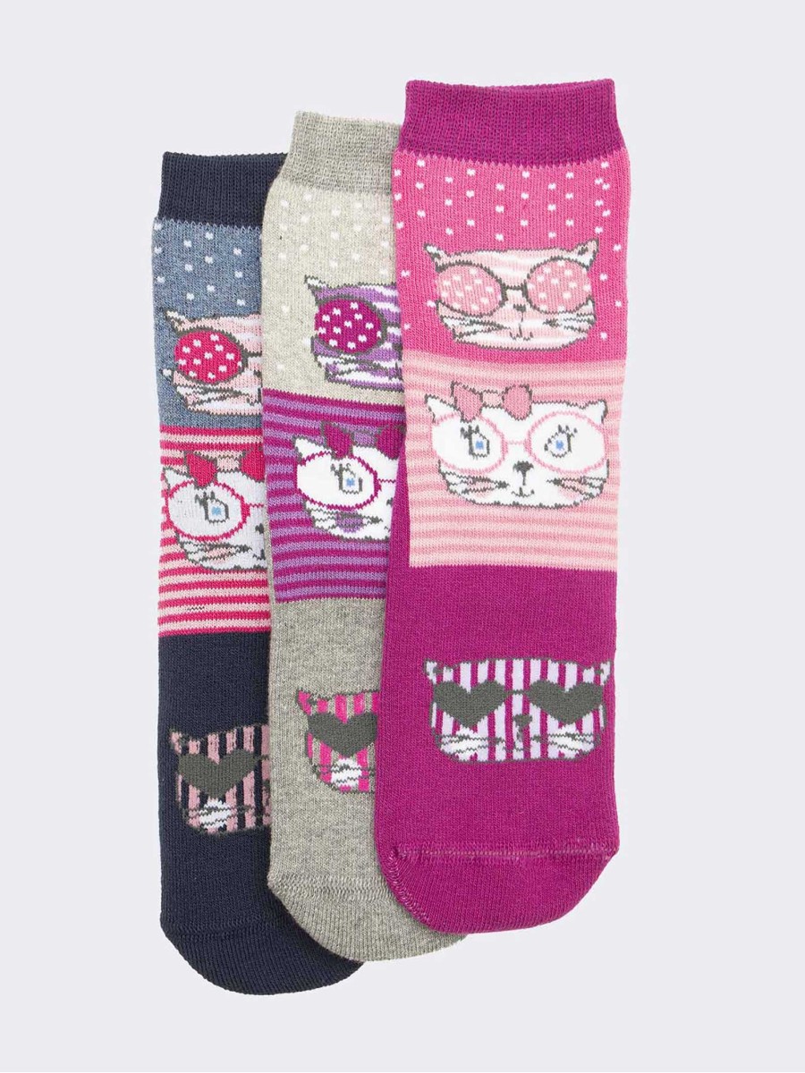 Tris non-slip Girl socks  Cats pattern