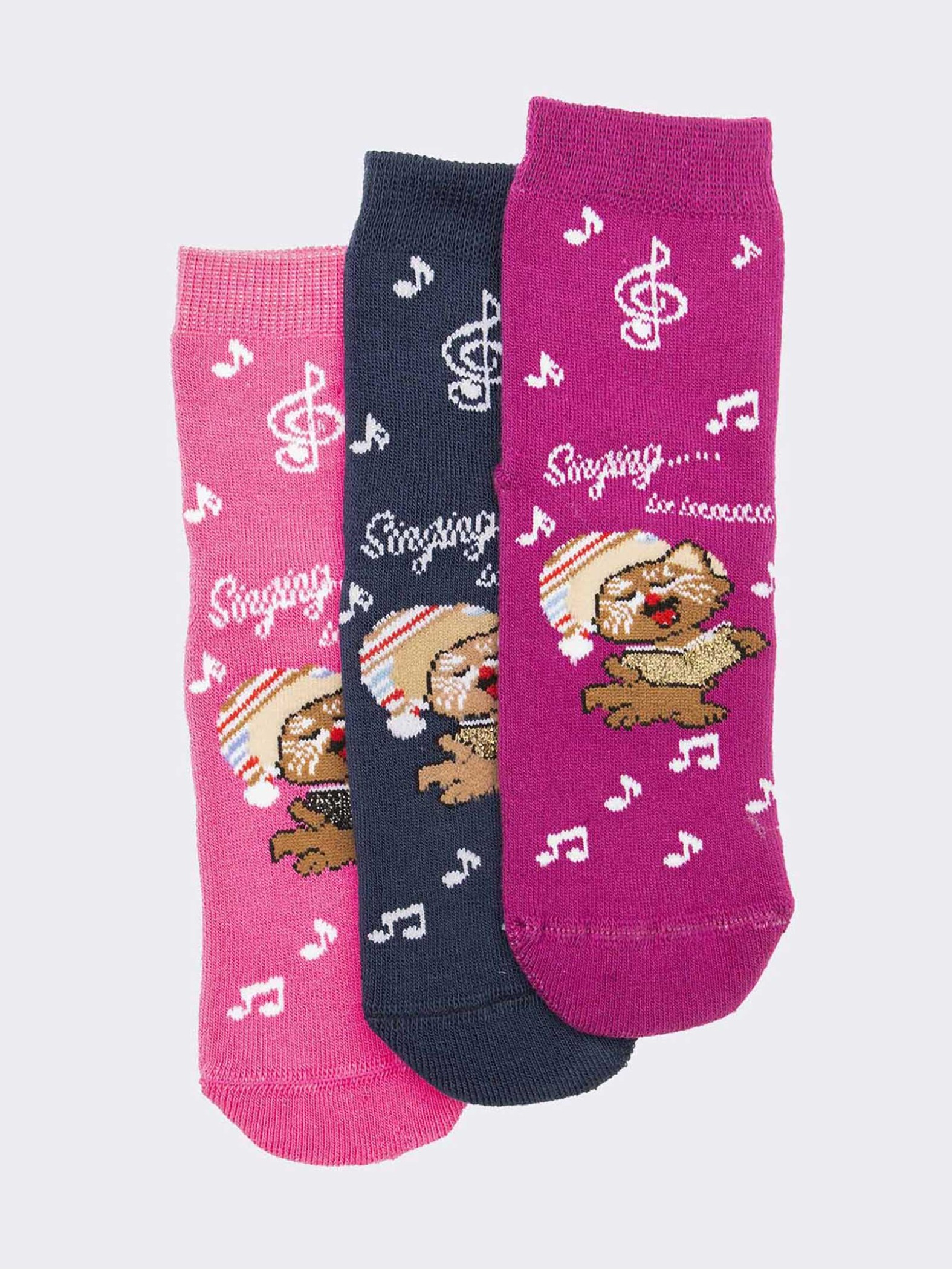 Trio of girl's anti-slip socks with owl pattern
