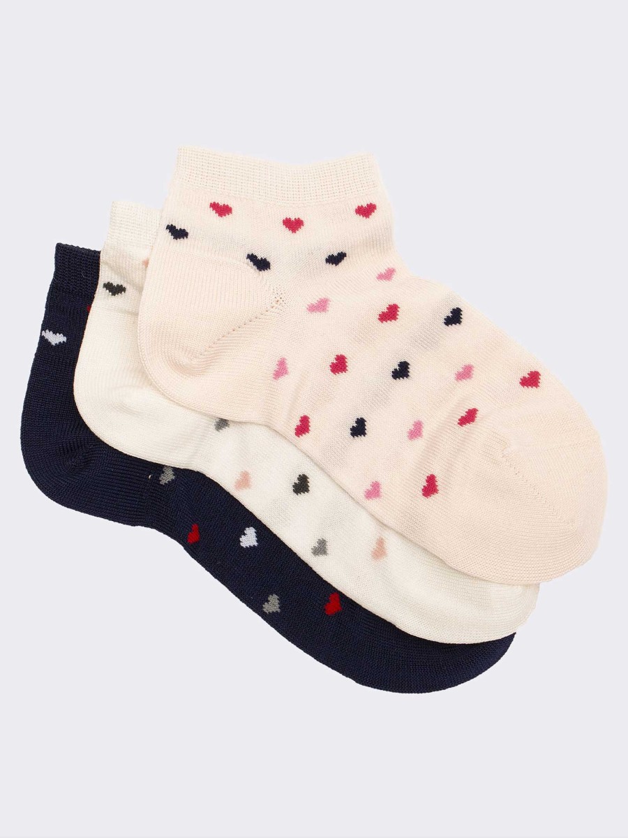 Tris sneaker for girl with hearts pattern in fresh Cotton