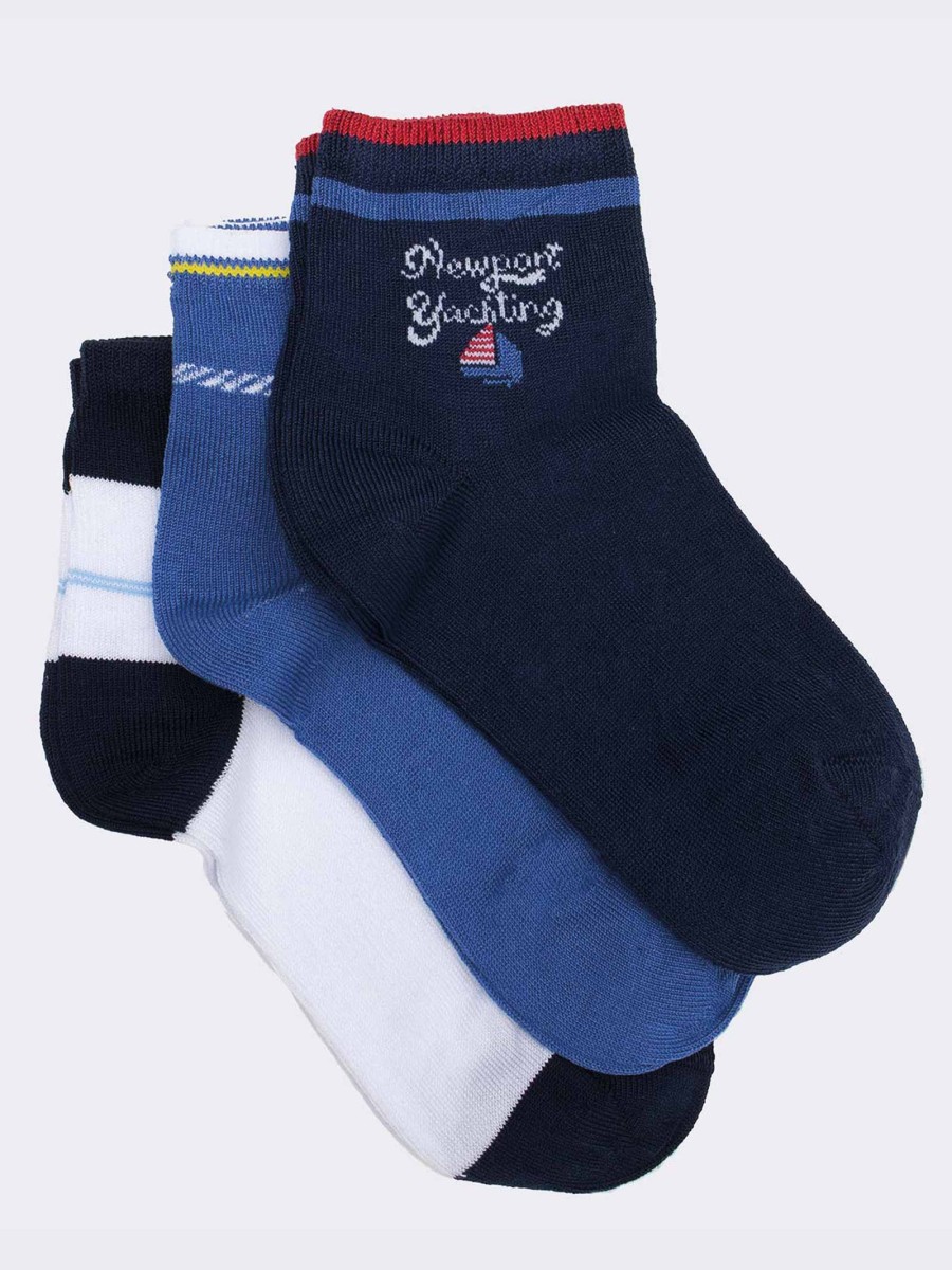 Tris short socks for children Sailor patter in fresh Cotton