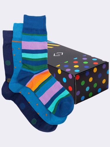 Geschenkpackung 3 Paar gemusterte Socken Frische Baumwolle Mann - Geschenkidee Made in Italy