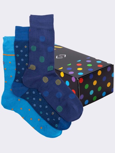 Gift Box 3 Pairs Men's Polka Dot Patterned Socks Fresh Cotton - Gift Idea Made in Italy