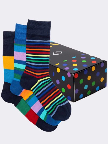 Geschenkpackung 3 Paar gestreifte Socken für Männer Frische Baumwolle - Geschenkidee Made in Italy