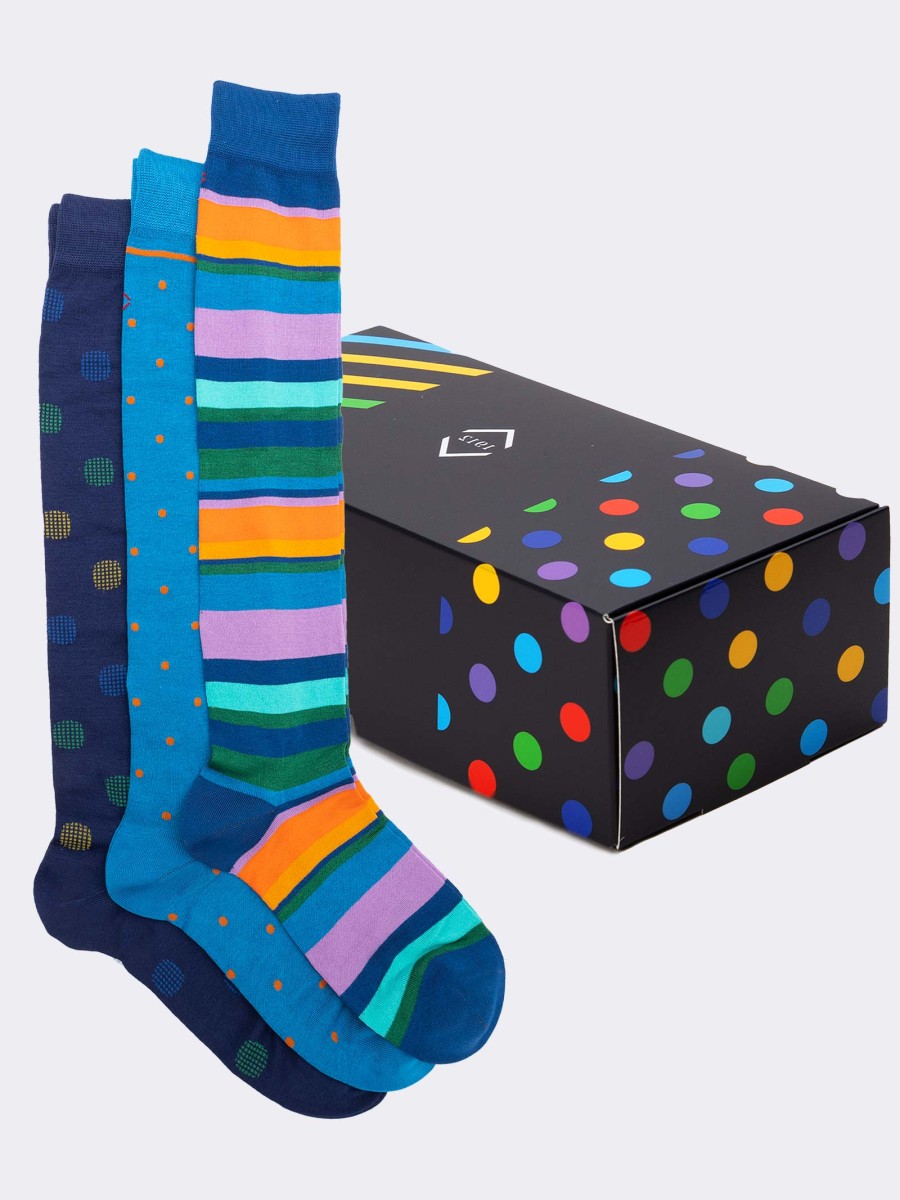Geschenkpackung 3 Paar gemusterte Socken Frische Baumwolle Mann - Geschenkidee Made in Italy