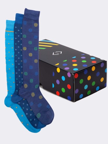 Gift Box 3 Pairs Men's Polka Dot Patterned Socks Fresh Cotton - Gift Idea Made in Italy