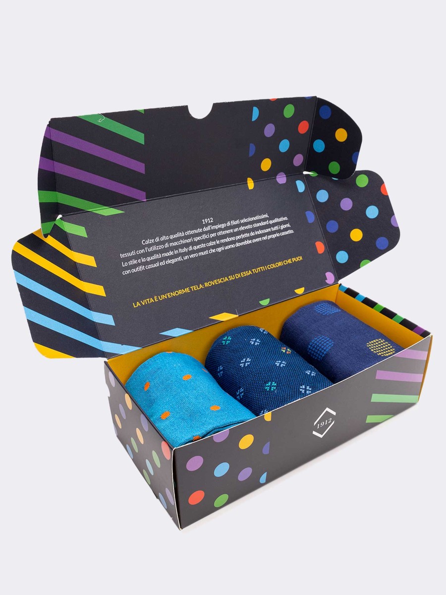 Geschenkpackung 3 Paar Socken mit Polka Dot-Muster für Männer Frische Baumwolle - Geschenkidee Made in Italy