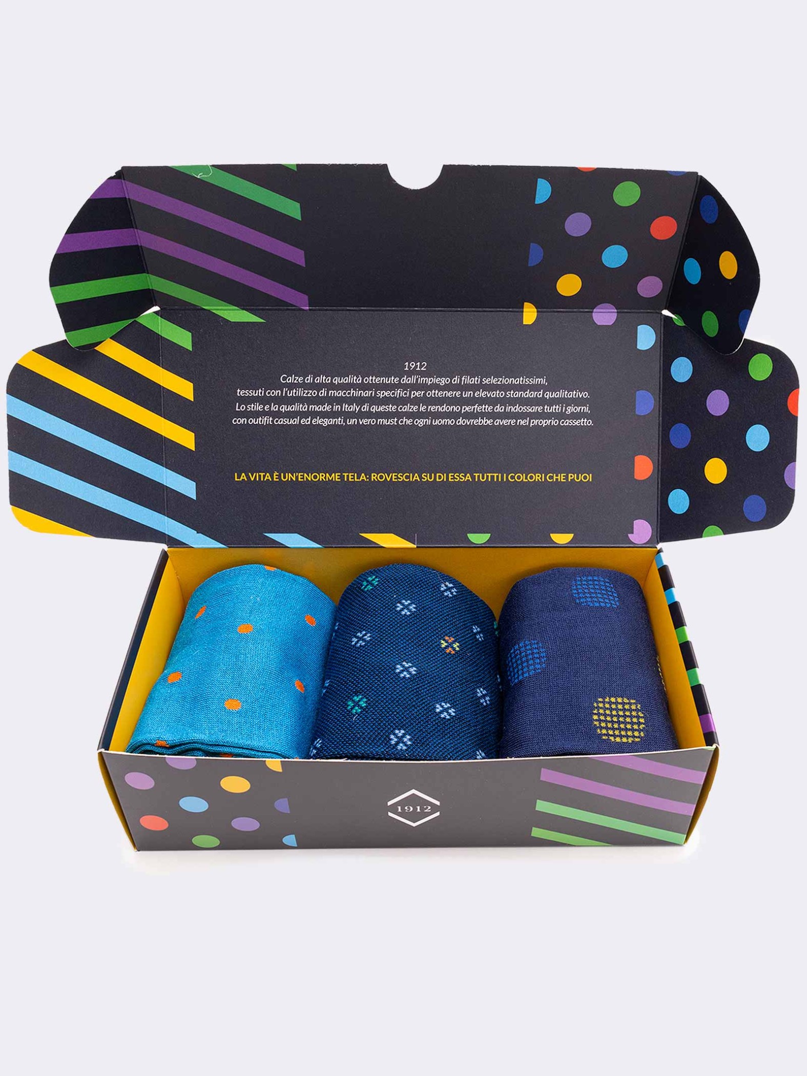 Geschenkpackung 3 Paar Socken mit Polka Dot-Muster für Männer Frische Baumwolle - Geschenkidee Made in Italy