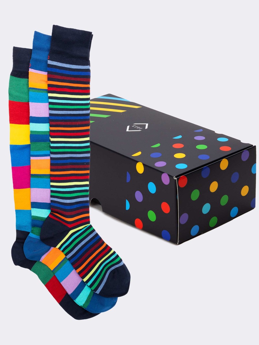 Geschenkpackung 3 Paar gestreifte Socken für Männer Frische Baumwolle - Geschenkidee Made in Italy