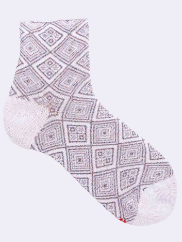 Women's diamond patterned calf socks in lurex - fresh cotton Made in Italy
