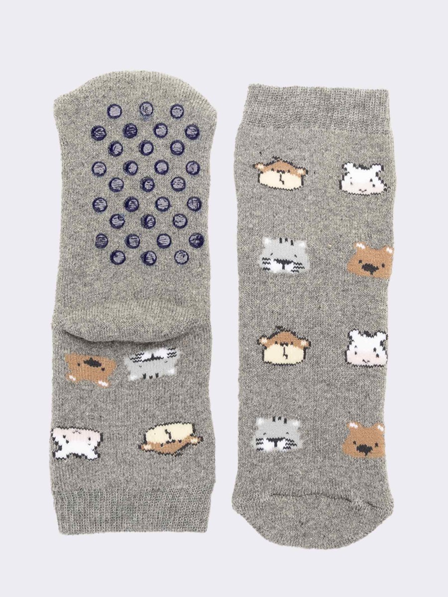 Short anti-slip animal patterned socks for children