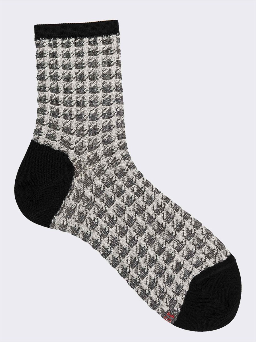 Pied de Poule kurze Socken mit Lurex-Muster