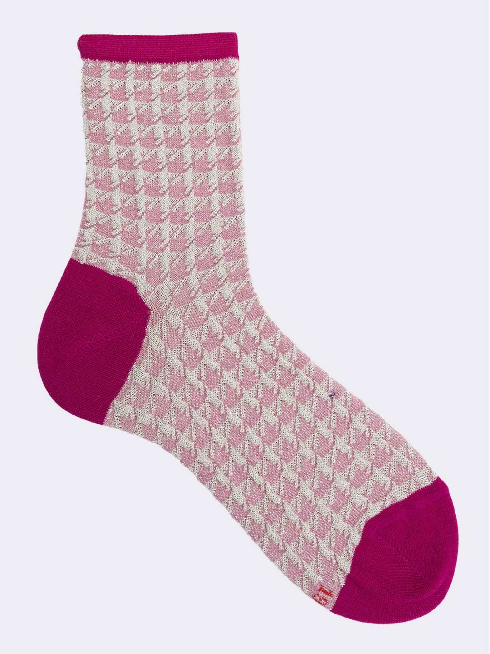 Crew socks with lurex Pied de Poule pattern