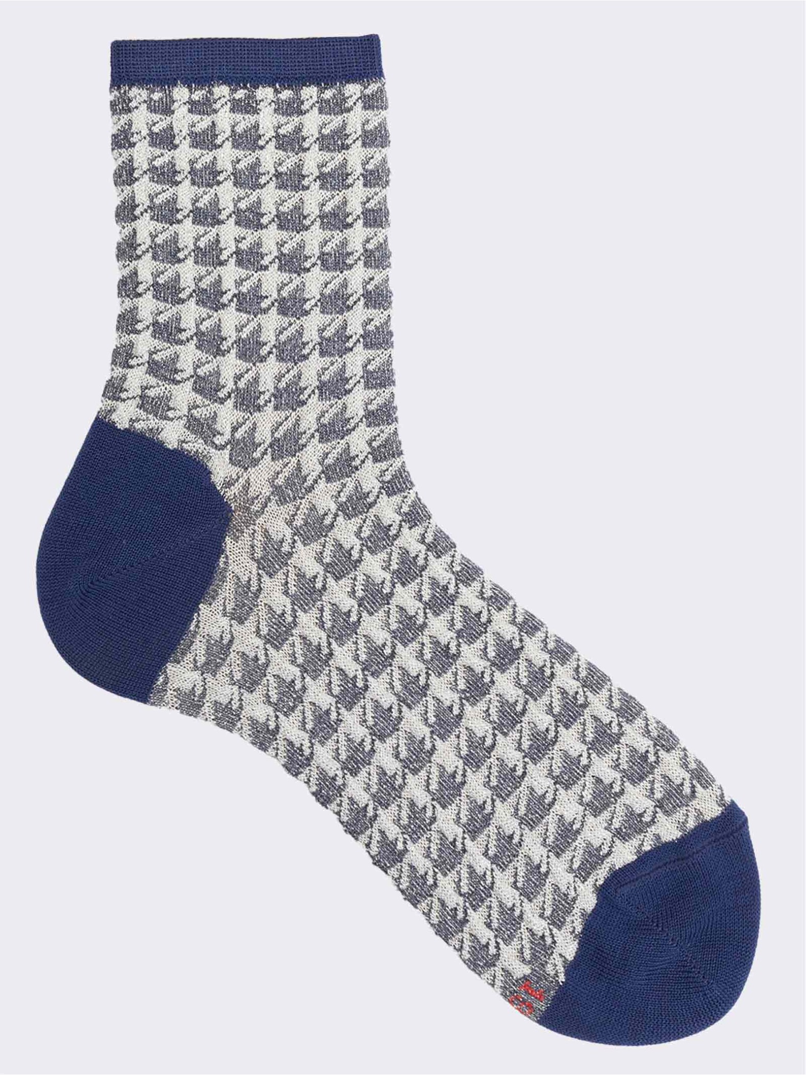 Crew socks with lurex Pied de Poule pattern