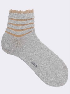 Crew socks patterned transparent lurex lines with rouche