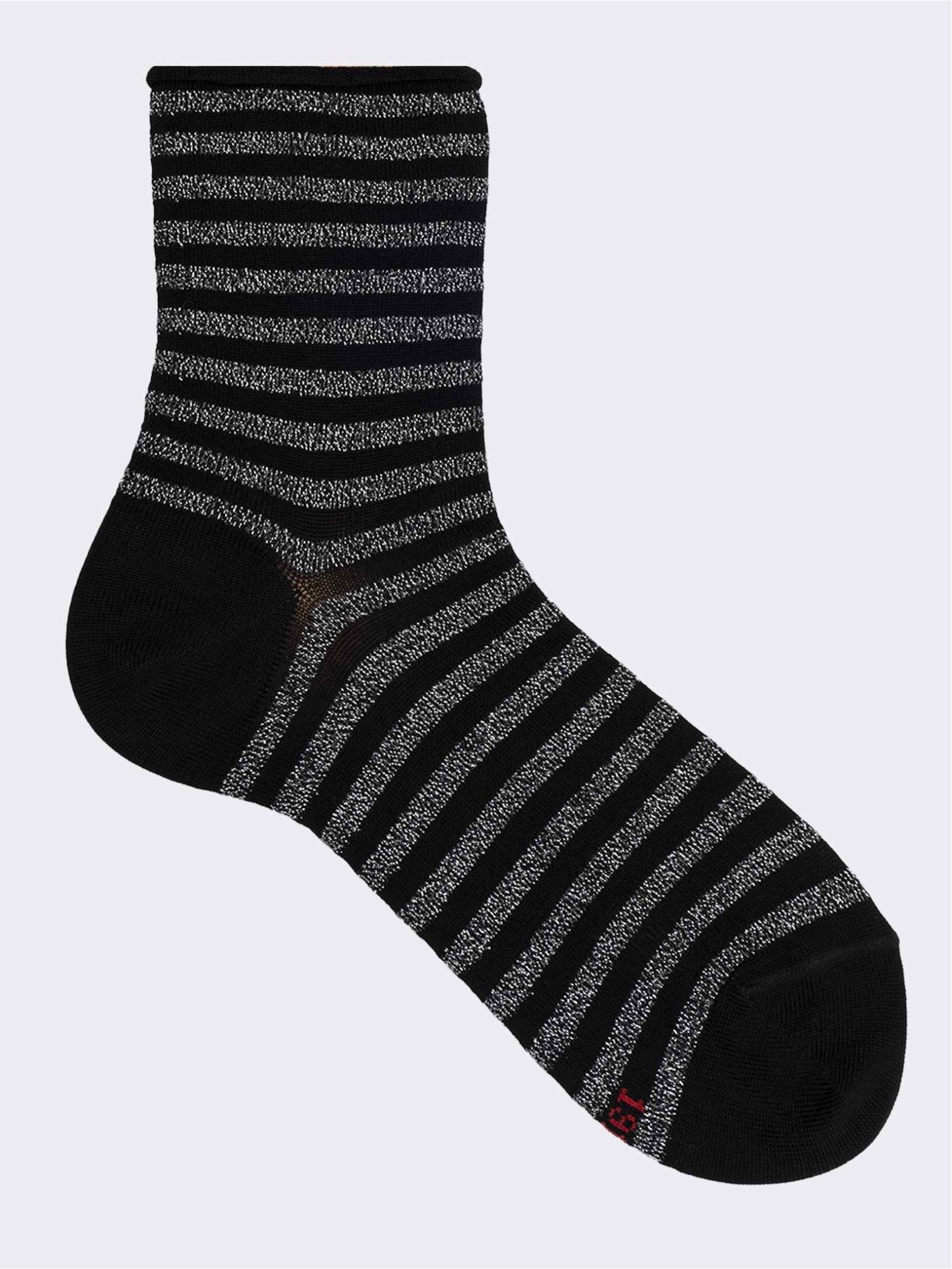 Crew sock with lurex stripes pattern