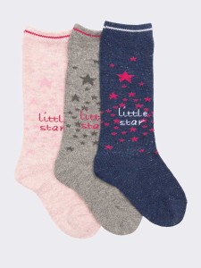 3 pairs little star patterned Knee high socks in warm cotton