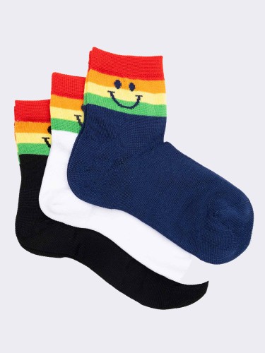 Three rainbow patterned children's calf socks in fresh cotton