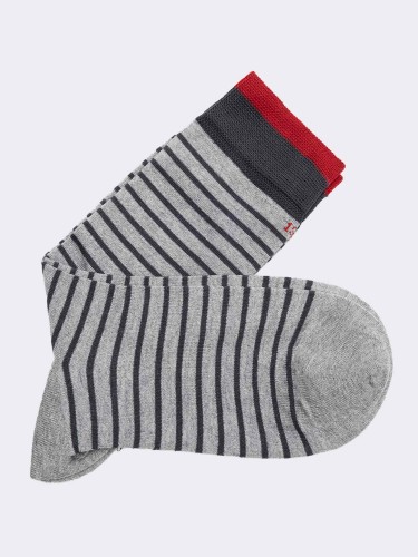 Men's crew socks with striped pattern in cool Cotton