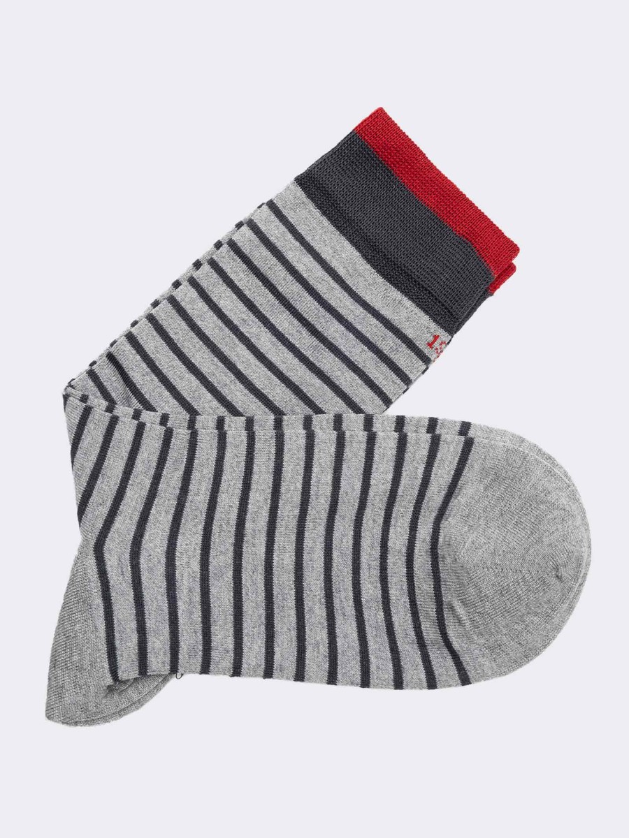 Men's crew socks with striped pattern in cool Cotton