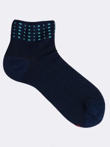 Women's crew cotton socks with patterned cuff - Made in Italy