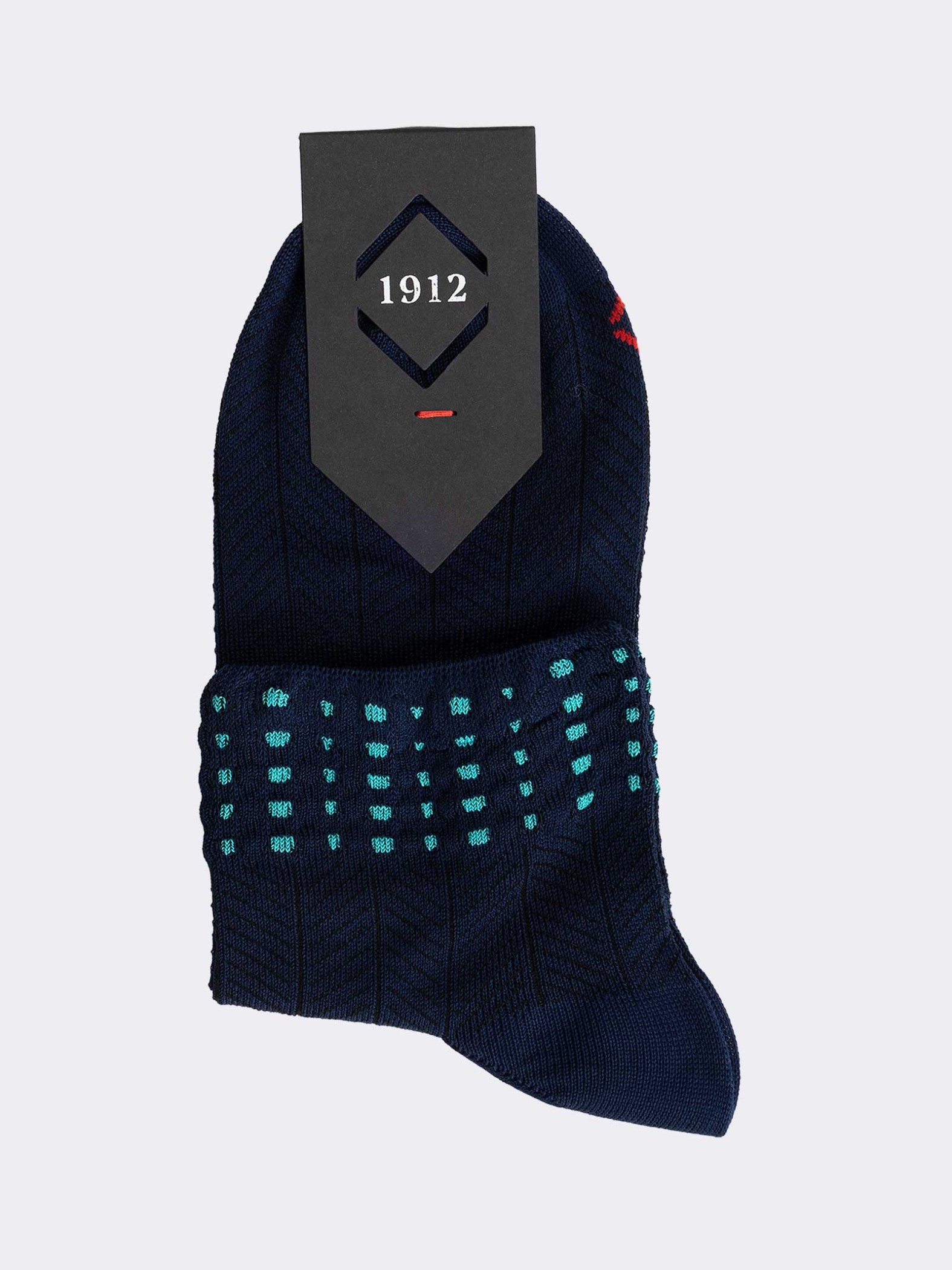 Damen-Crew-Socken aus Baumwolle mit gemustertem Bündchen - Made in Italy