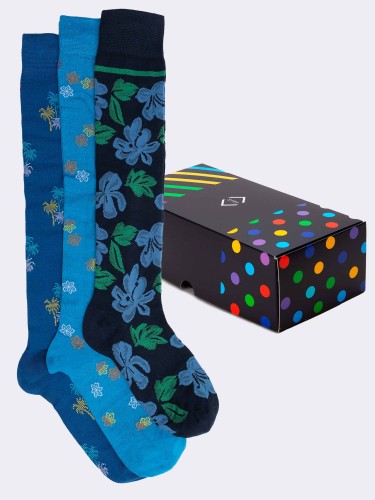 Geschenkpackung 3 Paar Socken für Männer mit Blumenmuster Frische Baumwolle - Geschenkidee Made in Italy