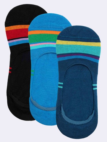 Three-pack men's no show socks with colorful stripe pattern in fresh cotton - Made in Italy