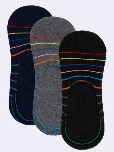 Three-Pack Men's Striped No Show Socks in Fresh Cotton - Made in Italy