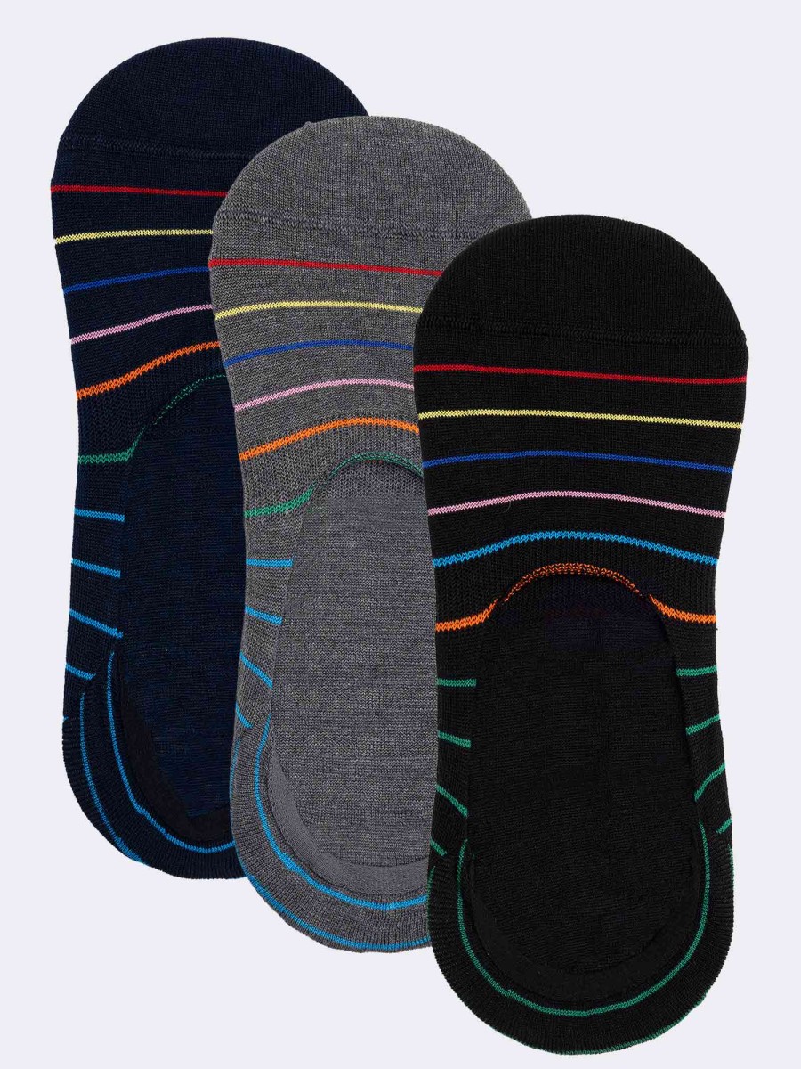 Dreierpack Fantasie Sneakersocken für Herren mit Streifenmuster aus frischer Baumwolle - Hergestellt in Italien