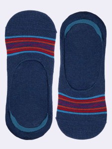 Men's Striped Pattern No Show Socks in Fresh Cotton - Made in Italy
