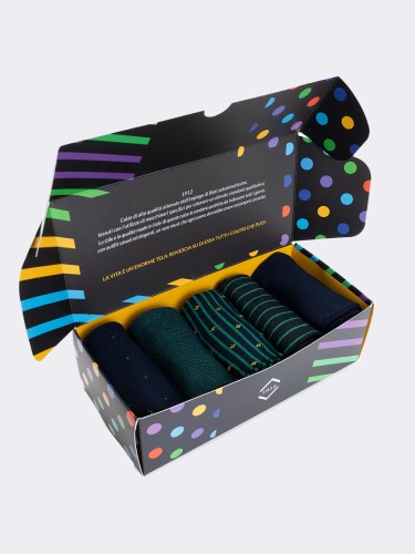Elegante Geschenkbox 5 Paar gemusterte Herrensocken - Frische Baumwolle Made in Italy - Perfekte Geschenkidee
