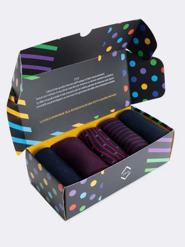 Elegante Geschenkbox 5 Paar gemusterte Herrensocken - Frische Baumwolle Made in Italy - Perfekte Geschenkidee