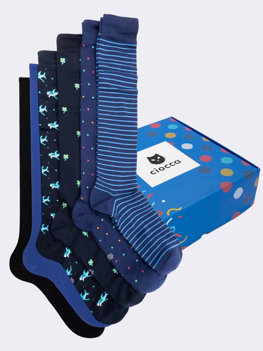 Geschenkpackung mit 6 Paar langen Socken aus frischer Baumwolle für Männer
