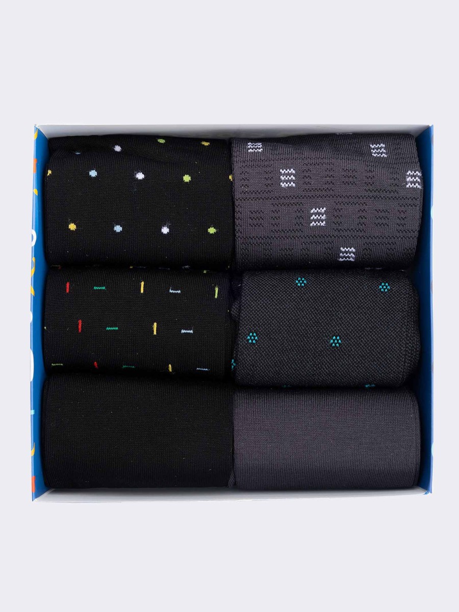 Gift Box 6 Pairs Men's Long Fancy Pois Socks in Fresh Cotton