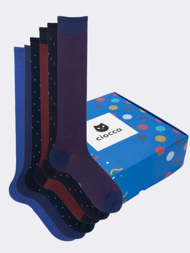 Gift Box 6 Pairs Men's Long Fancy Elegant Mix Socks in Fresh Cotton