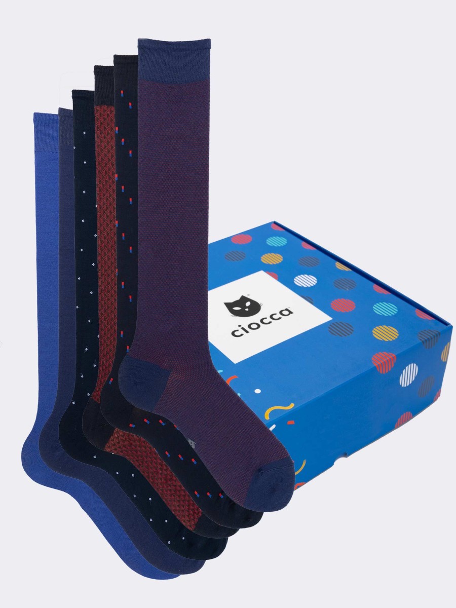 Gift Box 6 Pairs Men's Long Fancy Elegant Mix Socks in Fresh Cotton
