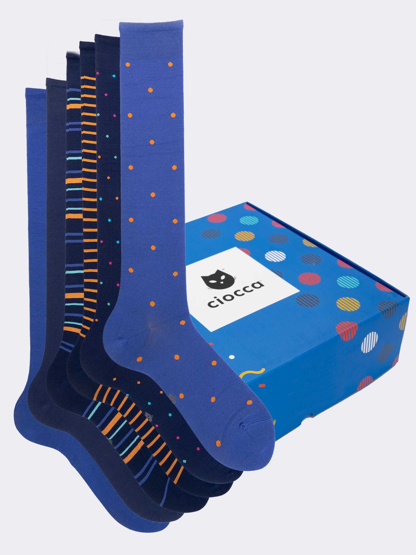 Gift Box 6 Pairs Men's Long Fancy Mix Socks in Fresh Cotton
