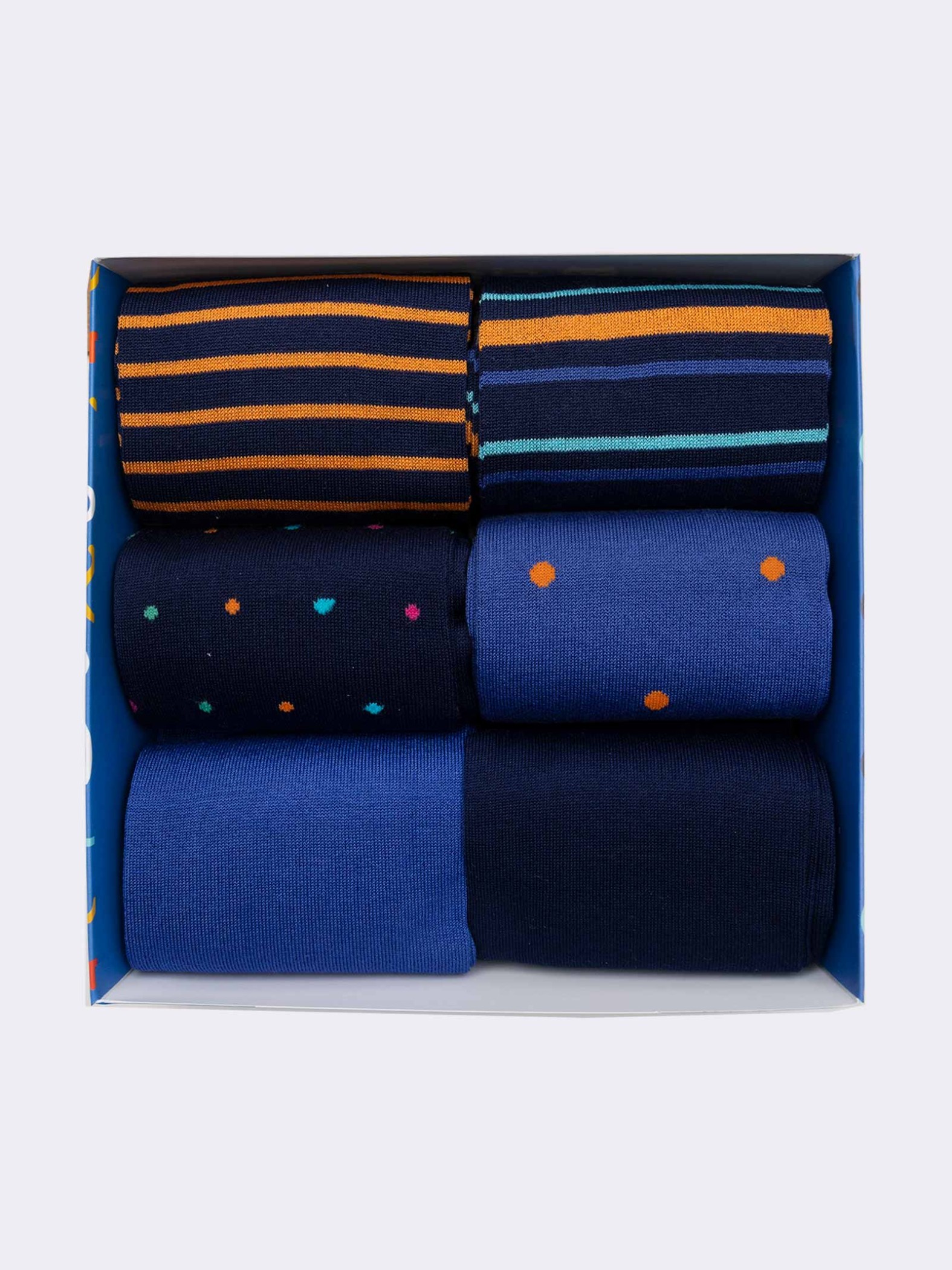Gift Box 6 Pairs Men's Long Fancy Mix Socks in Fresh Cotton
