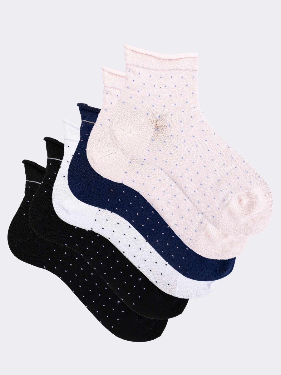 Gift Box with 6 Pairs of Women's Polka Dot Pattern Socks in Fresh Cotton