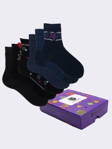 Gift Box 6 Pairs Girl's Calf Socks Fantasy Mix in Warm Cotton