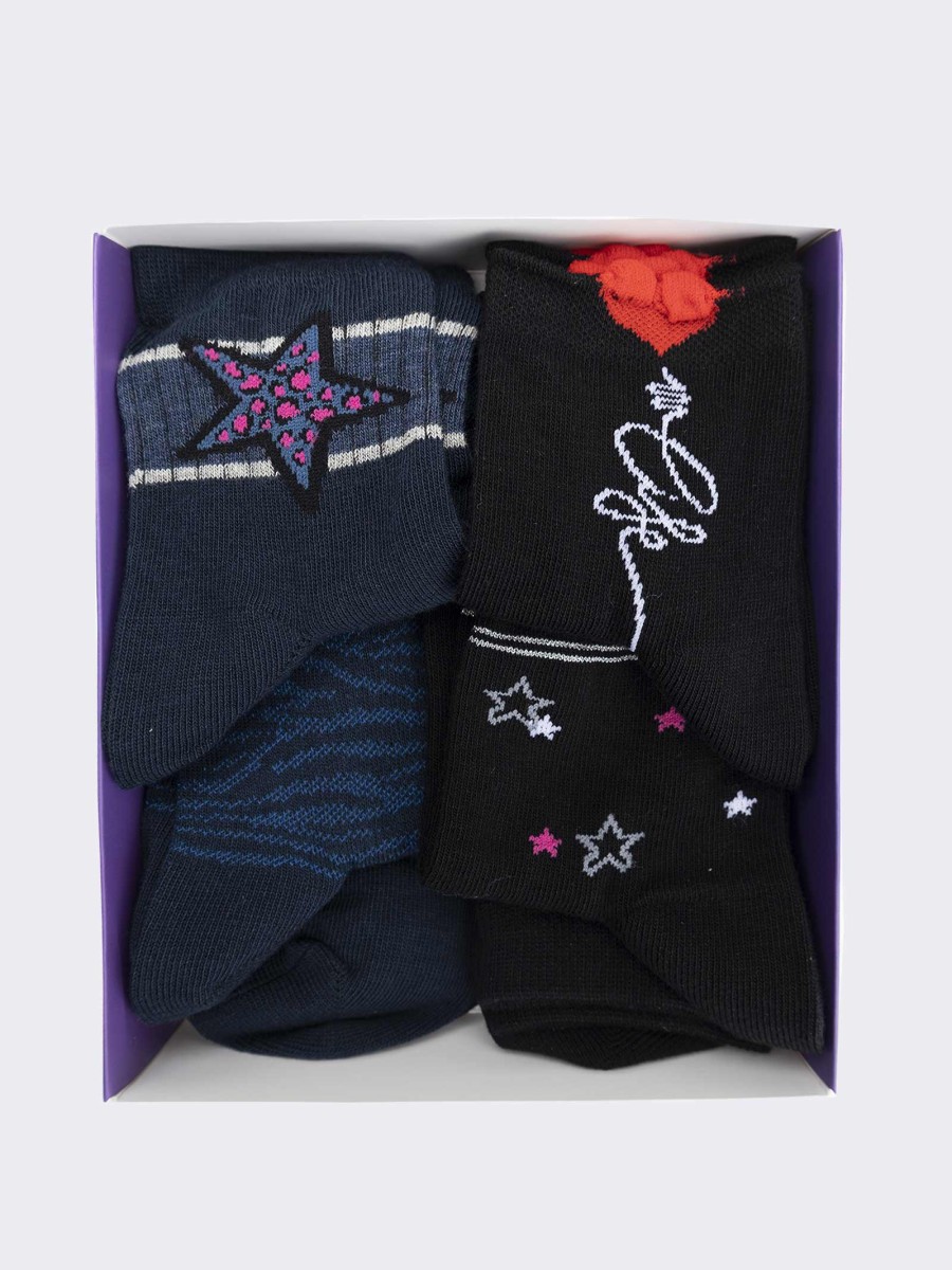 Gift Box 6 Pairs Girl's Calf Socks Fantasy Mix in Warm Cotton