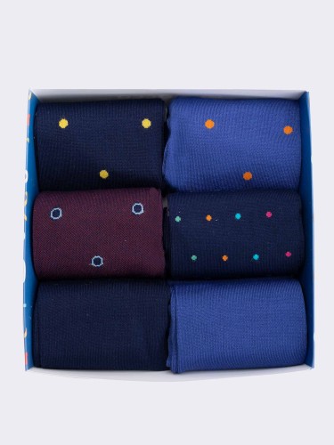 Gift Box 6 Pairs Men's Long Fancy Pois Socks in Fresh Cotton