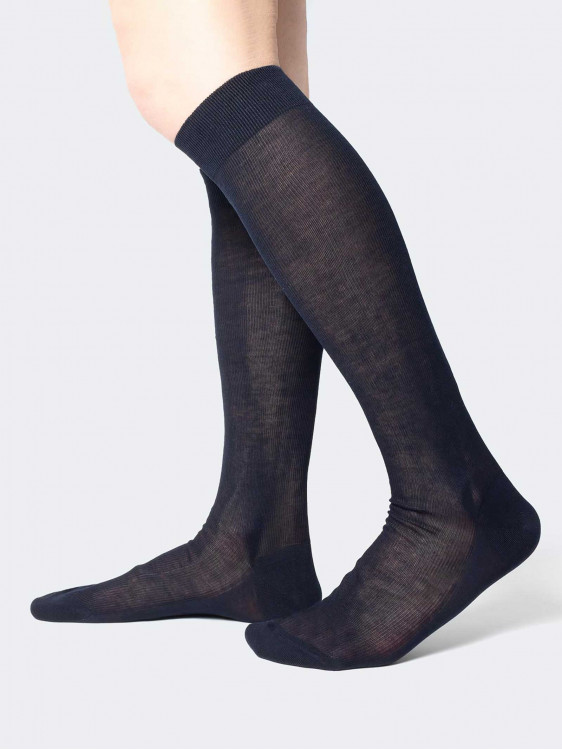 Ribbed 1:1 Knee high socks, 100% cotton - Made in Italy