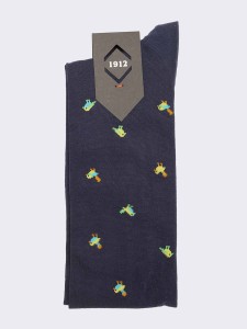 Men's Knee high socks with bird pattern in warm cotton - Made in Italy